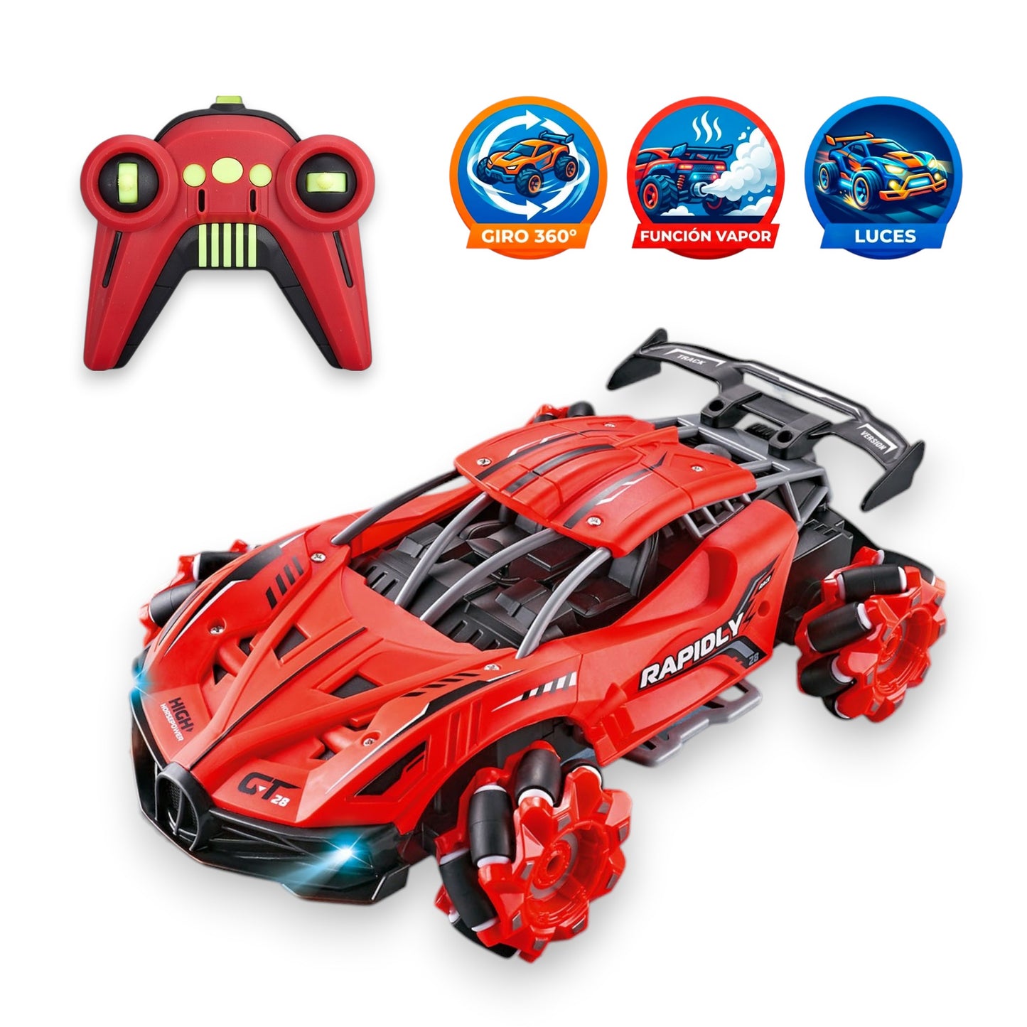 Coche Radiocontrol Movimiento 360 Grados con Luces y Función de Vapor