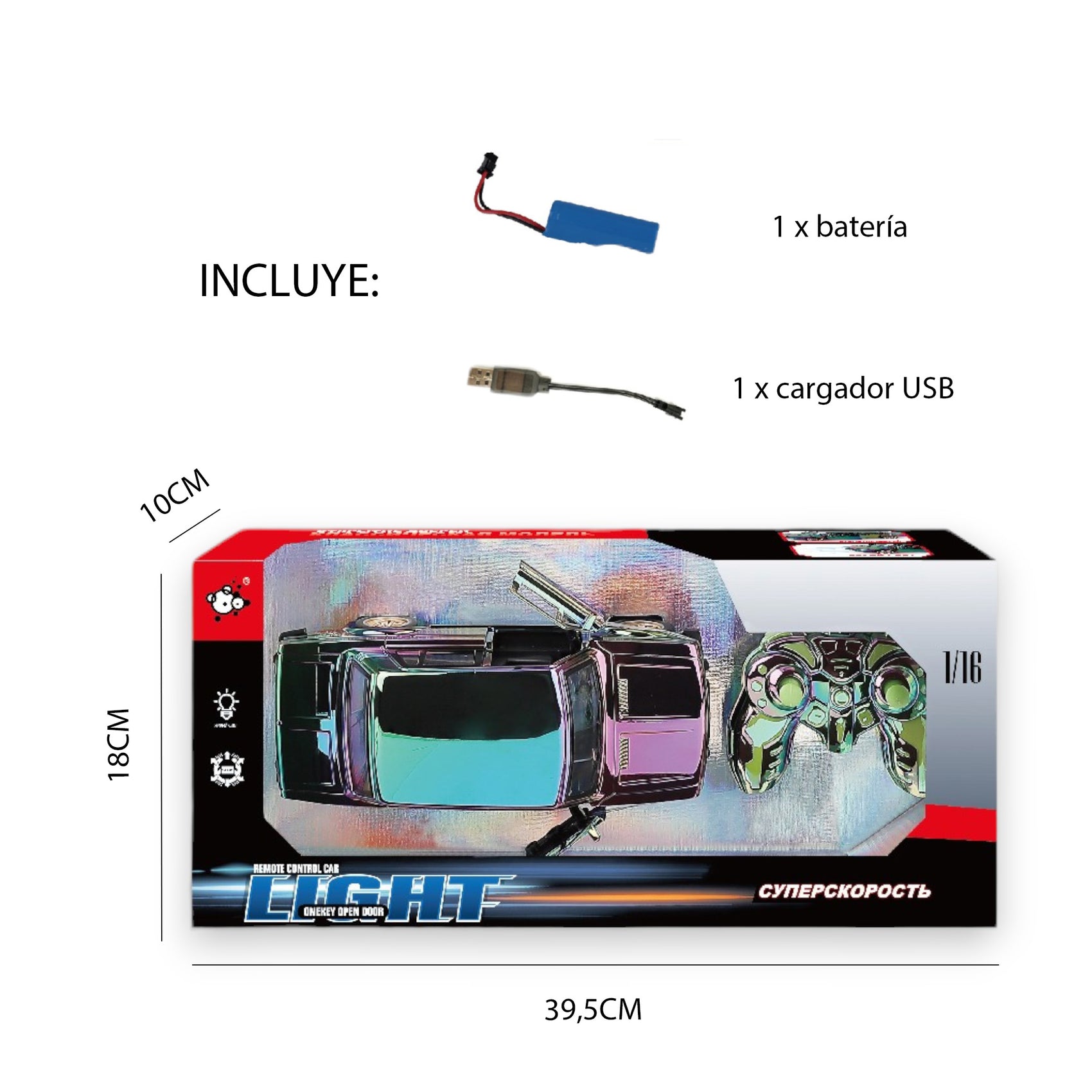 Vintage-Funkauto, mehrfarbig verchromt, mit automatischen Türen und Lichtern, Maßstab 1:16