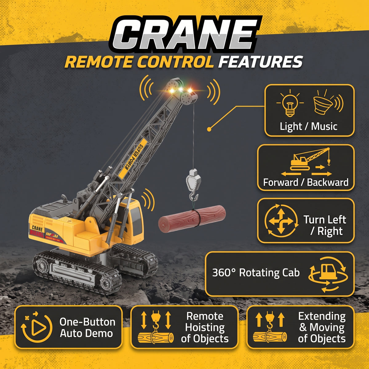 Bulldozer télécommandé avec lumières et musique