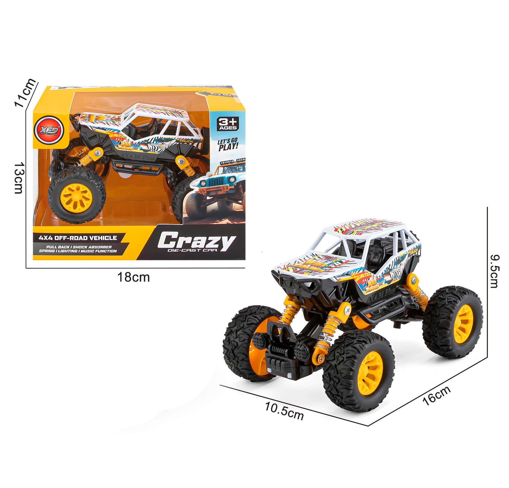 Coche Todoterreno de Metal de Fricción Pullback Buggy 4x4 con Suspensión Real de Resorte Luces LED y Sonido para Niños