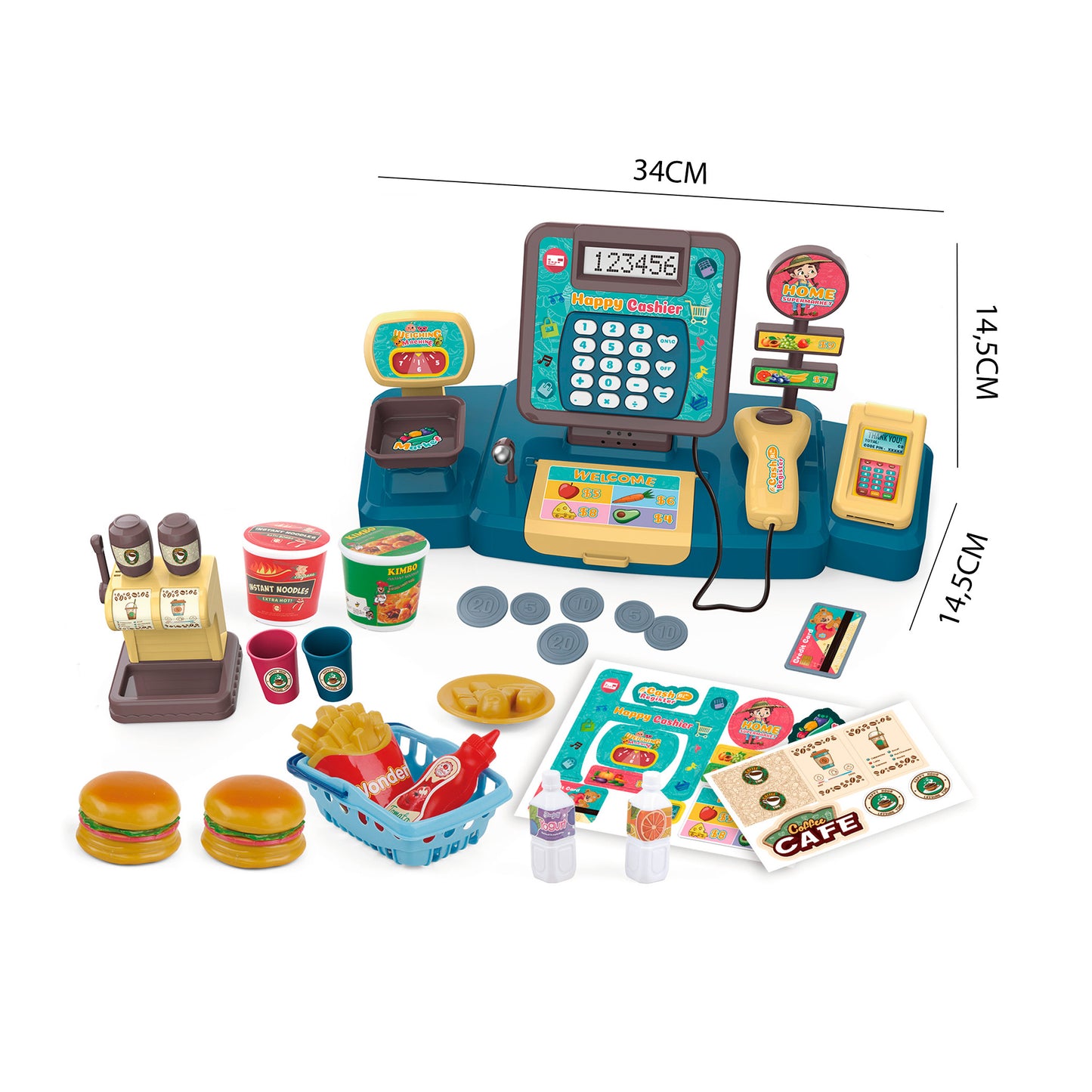 Dimensiones caja registradora hamburguesería Newplay - medidas producto