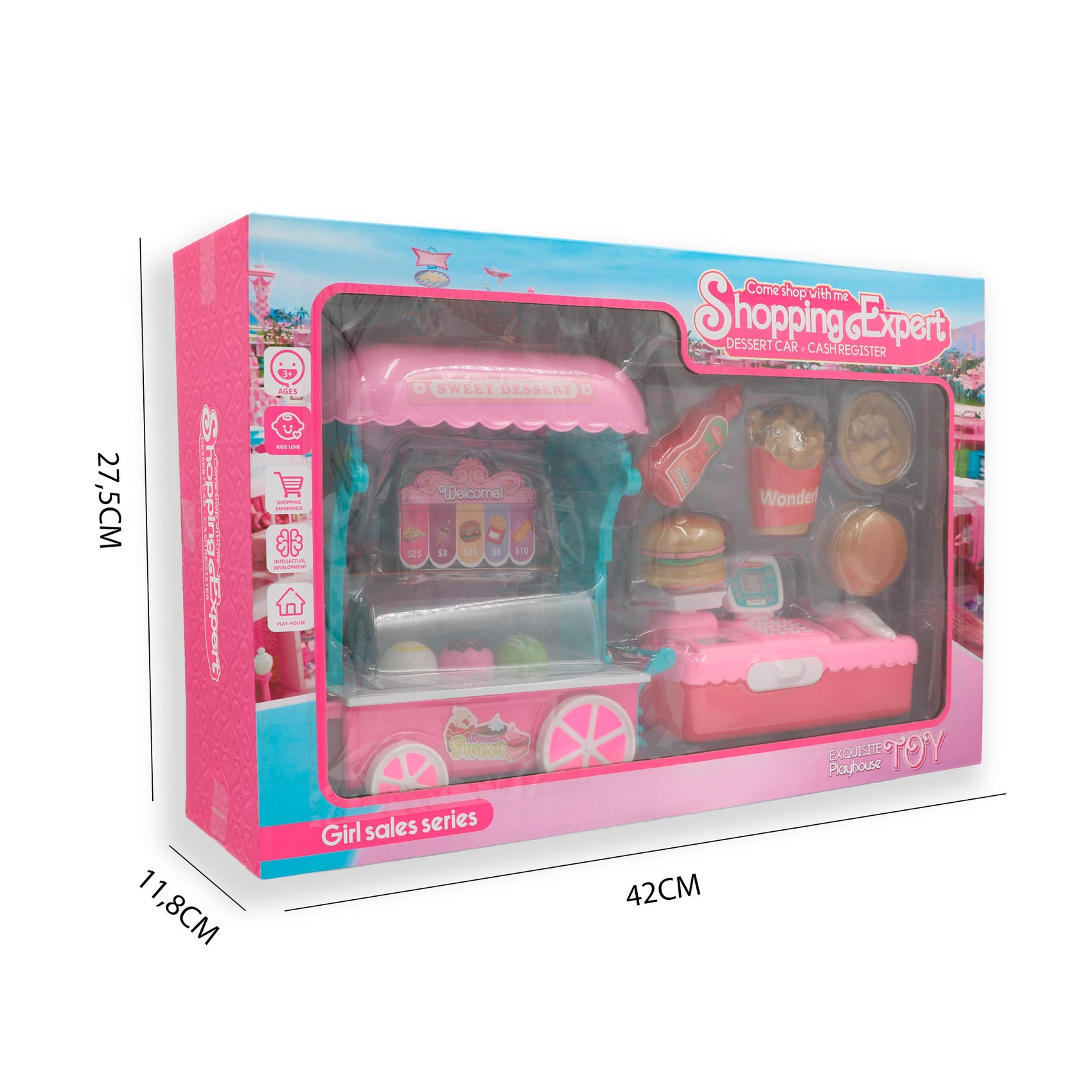 Carrito de Helados y Hamburguesas con Caja Registradora y Accesorios