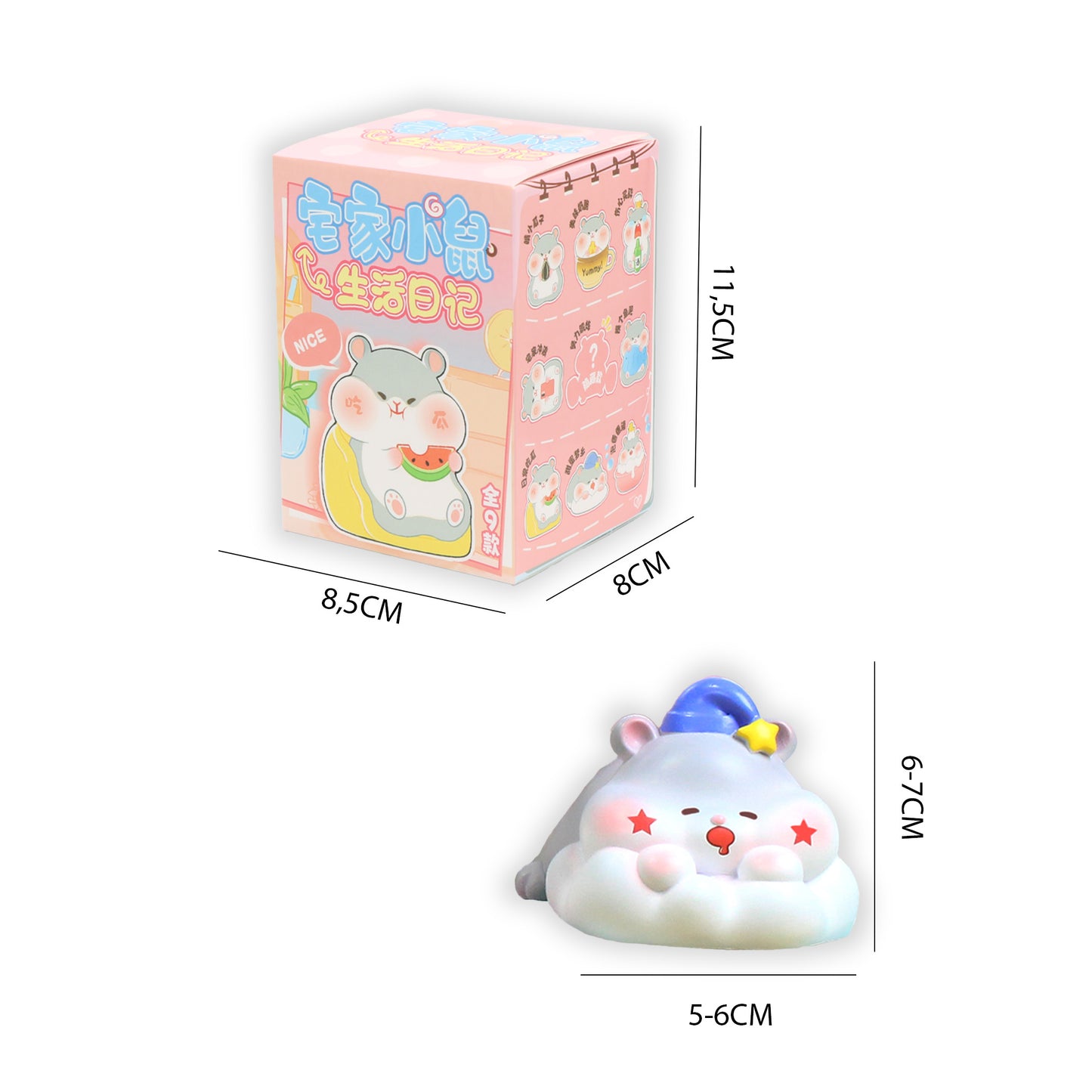 Dimensiones blind box Ratón Nini Newplay - medidas figura y caja