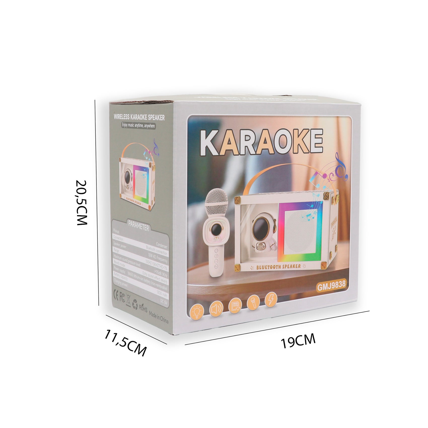 Set de Karaoke Astronauta con Altavoz Bluetooth Micrófono Luces RGB y Música