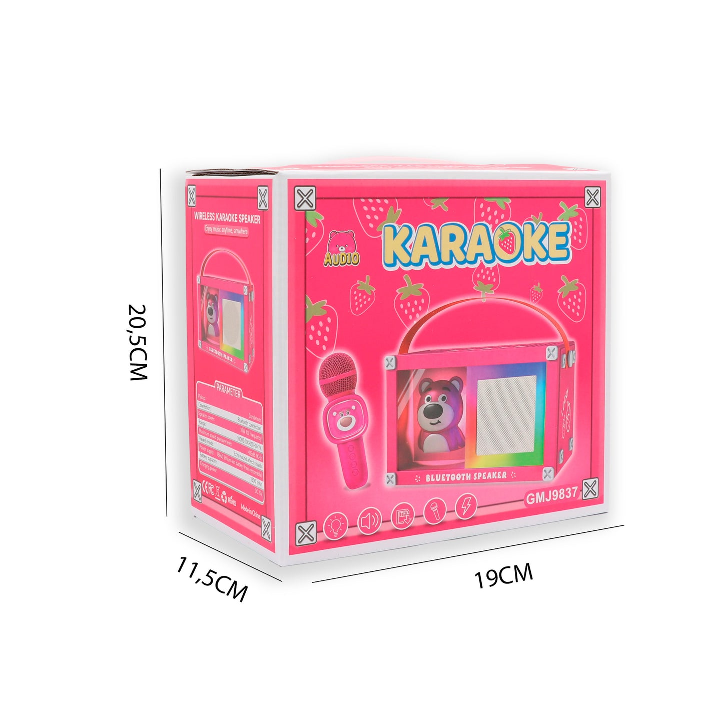 Set de Karaoke Osito Rosa con Altavoz Bluetooth Micrófono Luces RGB y Música