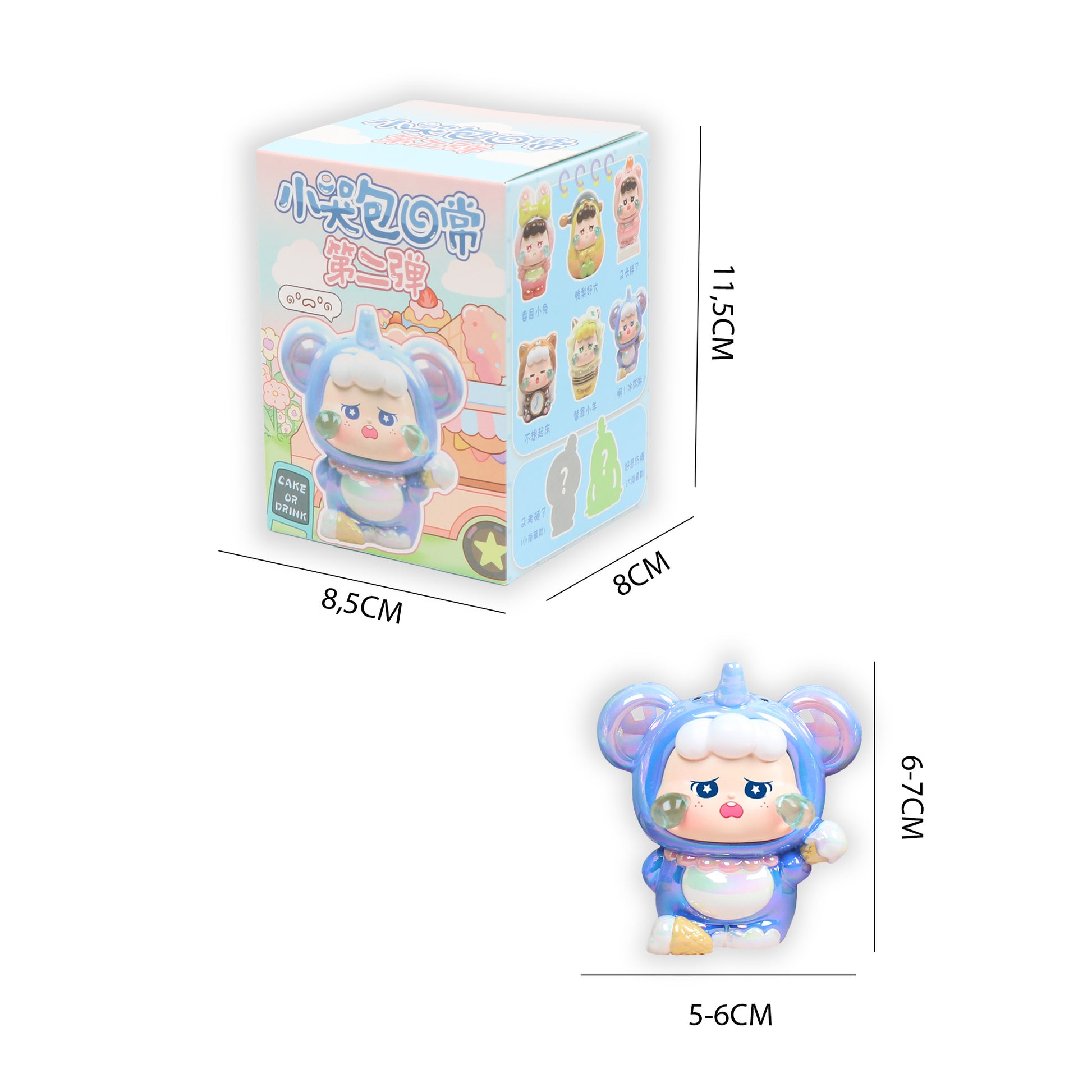 Dimensiones blind box Pequeña Llorona Newplay - medidas figura y caja