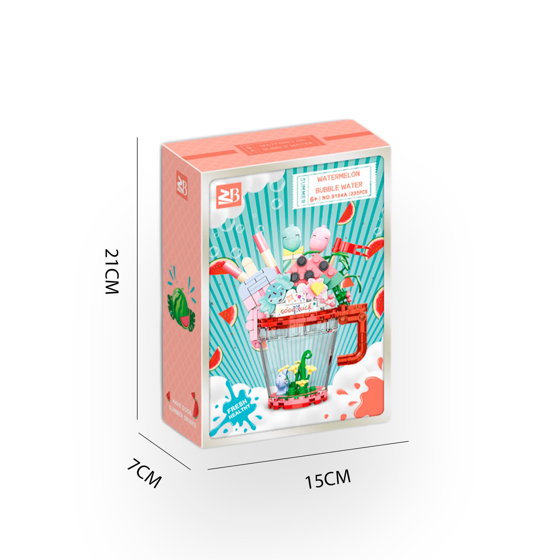 Medidas caja bloques construcción Bubble Water sandía Newplay - empaque y dimensiones