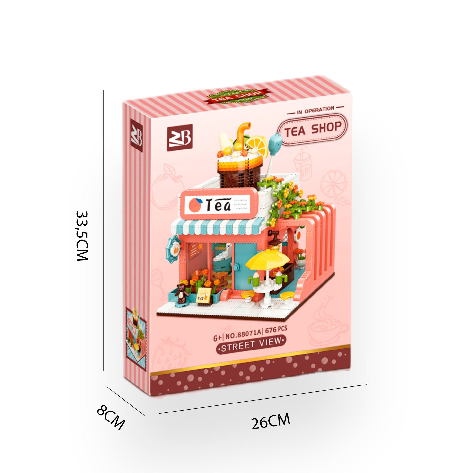 Medidas caja bloques construcción Tea Shop Newplay - empaque y dimensiones