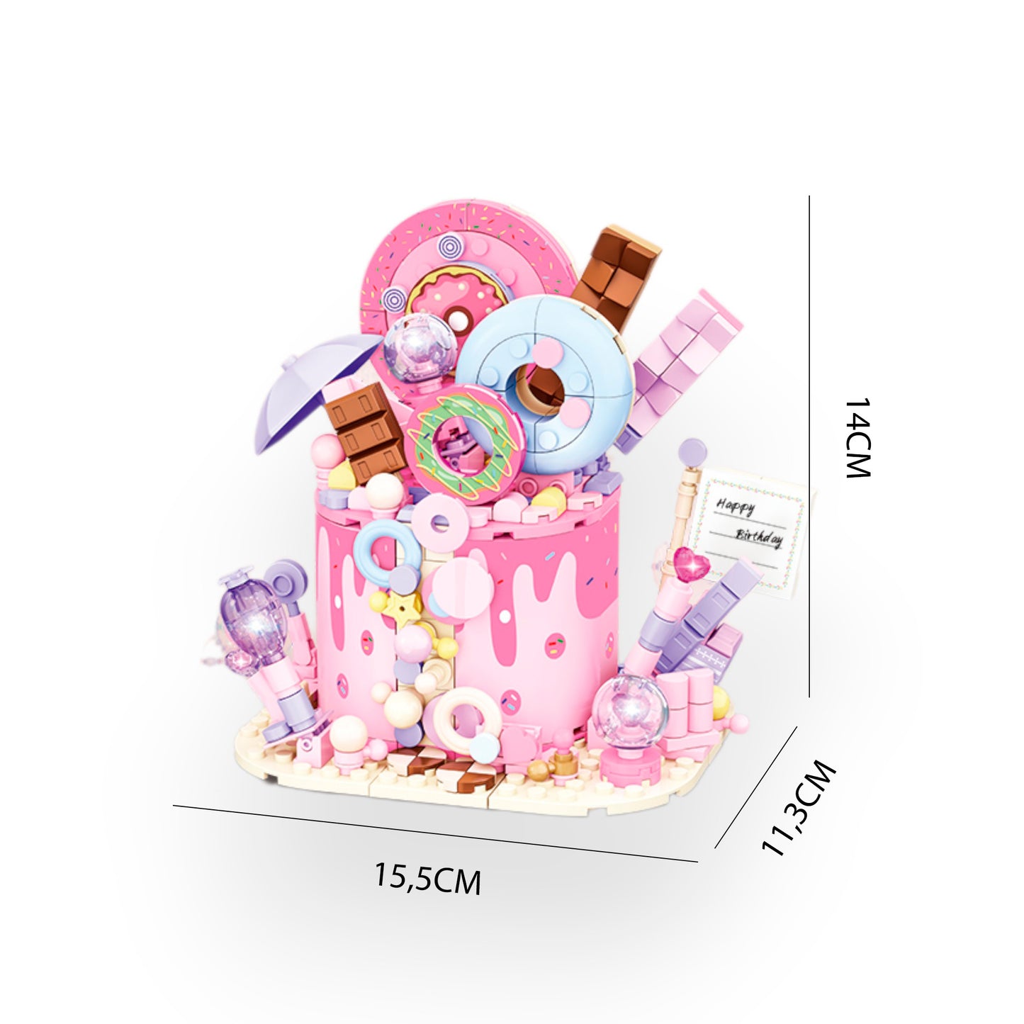 Dimensiones bloques construcción pastel rosa 344 piezas Newplay - medidas producto armado