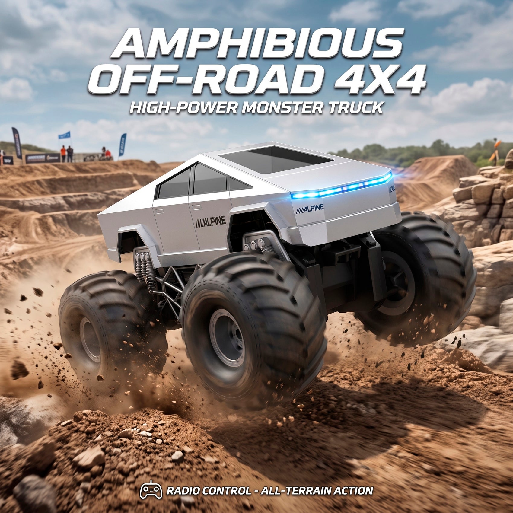 Coche Teledirigido 4x4 Estilo Cyber Monster Truck Radiocontrol Todoterreno con Luces LED Batería Recargable para Niños y Adultos