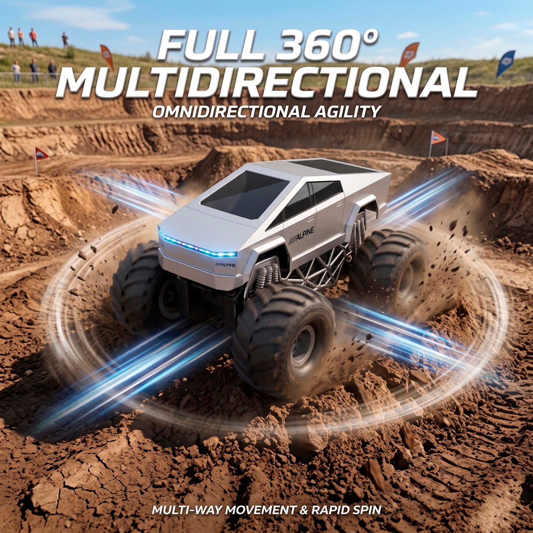 Coche Teledirigido 4x4 Estilo Cyber Monster Truck Radiocontrol Todoterreno con Luces LED Batería Recargable para Niños y Adultos