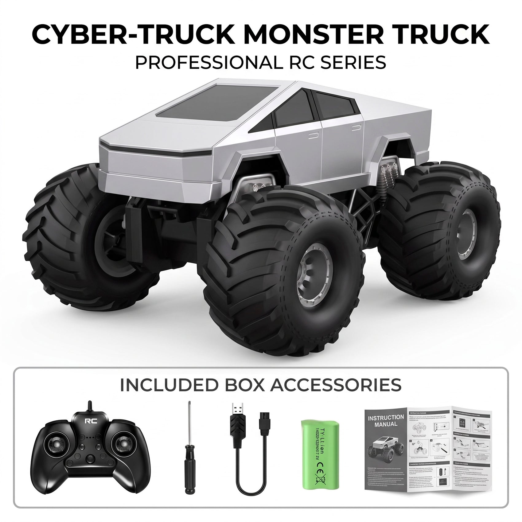 Coche Teledirigido 4x4 Estilo Cyber Monster Truck Radiocontrol Todoterreno con Luces LED Batería Recargable para Niños y Adultos
