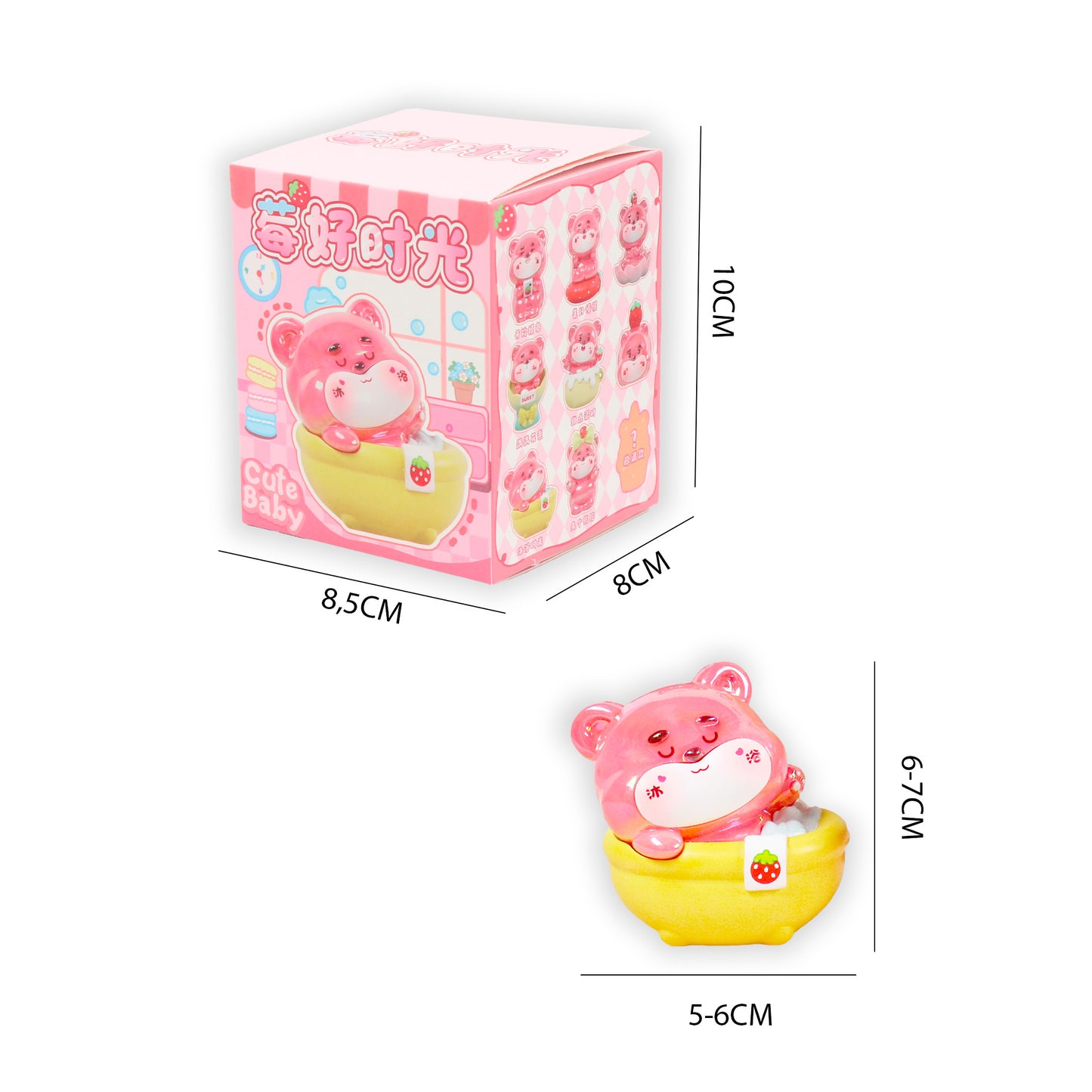 Dimensiones blind box Osito de Fresa Newplay - medidas figura y caja