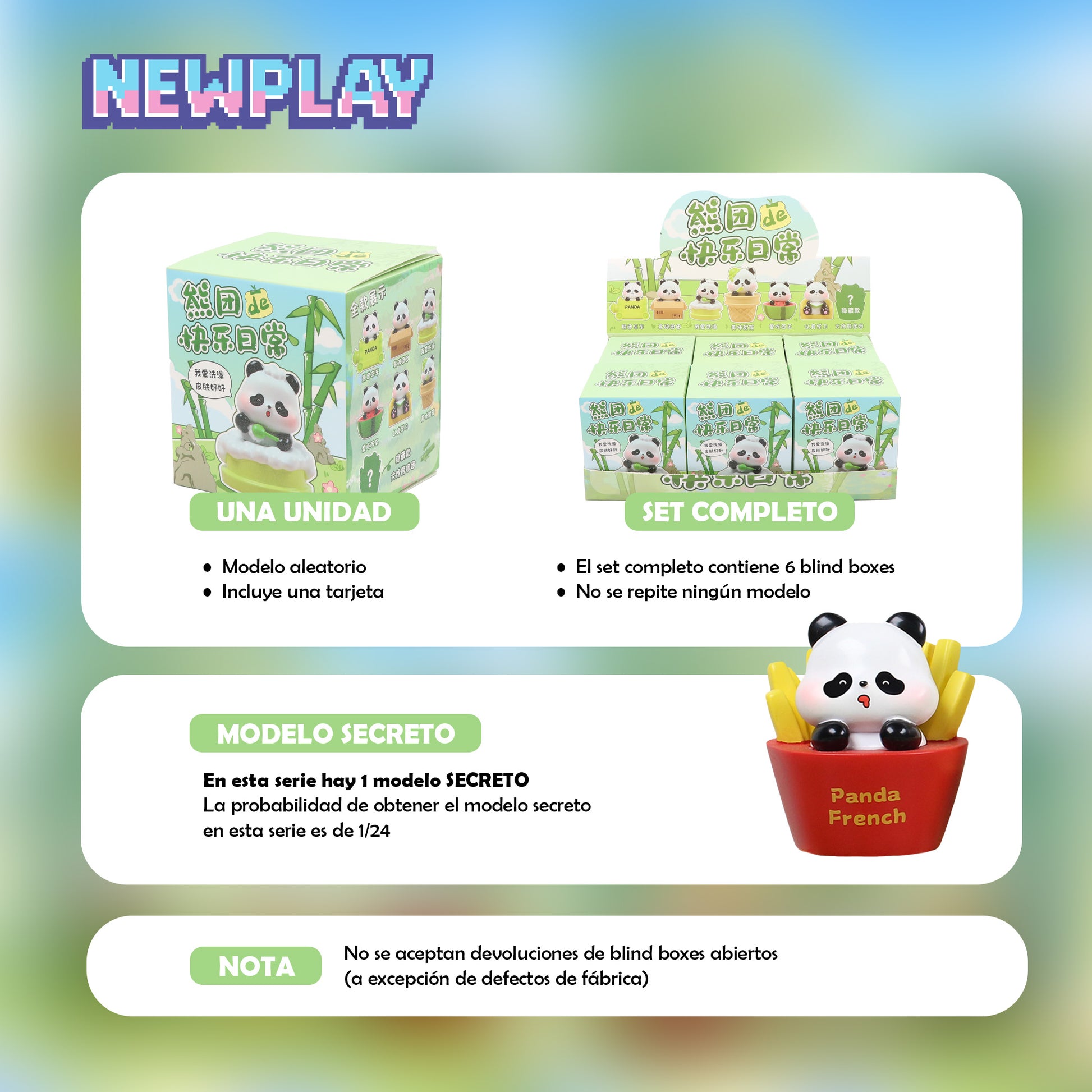 Detalles blind box Oso Panda Newplay - información serie y modelo secreto