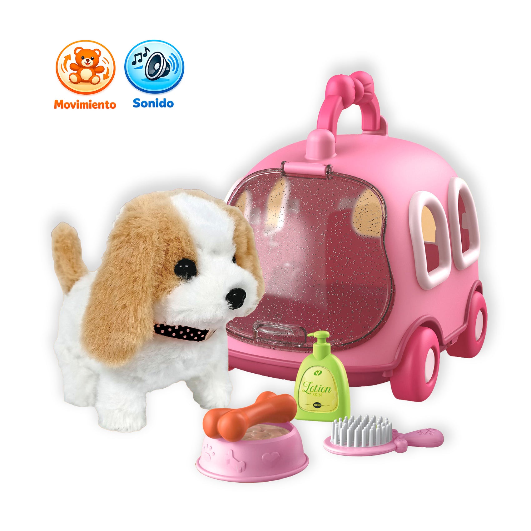 Transportín con Peluche Perrito Interactivo con Movimiento y Sonido