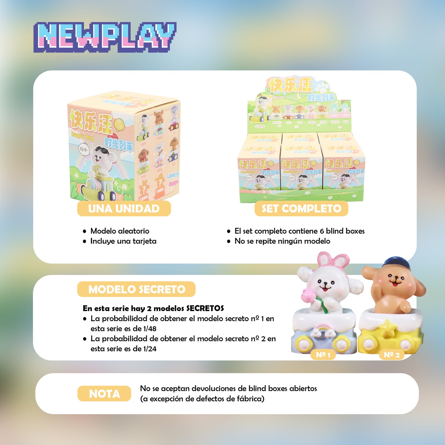 Detalles blind box Happy Dog trenecito Newplay - información serie y modelos secretos