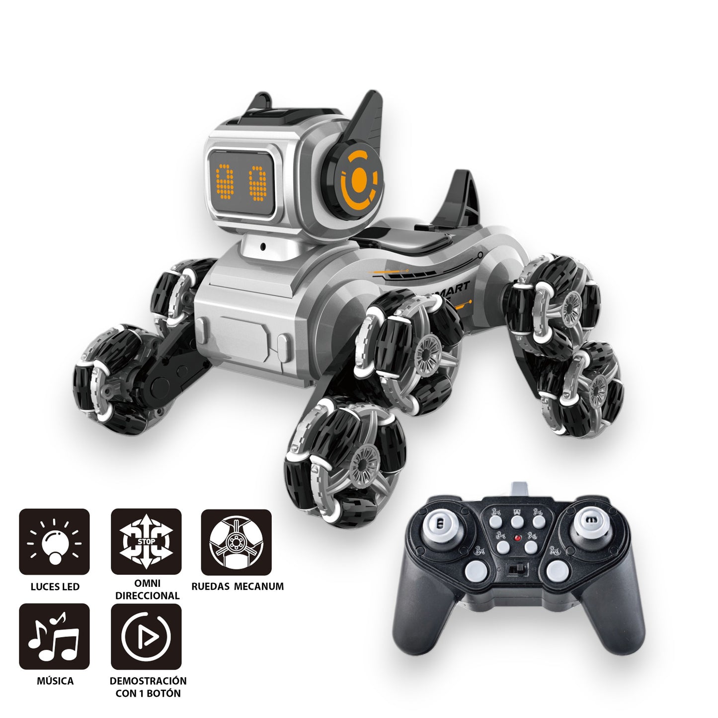 Perro Robot Acrobático Inteligente Omnidireccional Control Remoto con Luces y Música