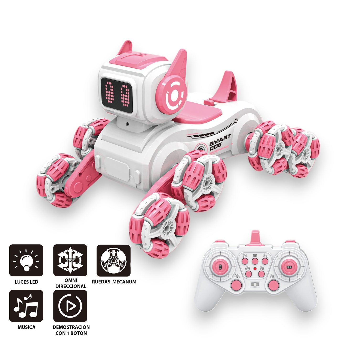 Perro Robot Acrobático Inteligente Omnidireccional Control Remoto con Luces y Música