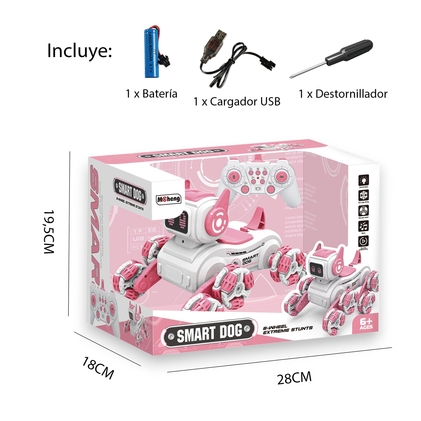 Perro Robot Acrobático Inteligente Omnidireccional Control Remoto con Luces y Música