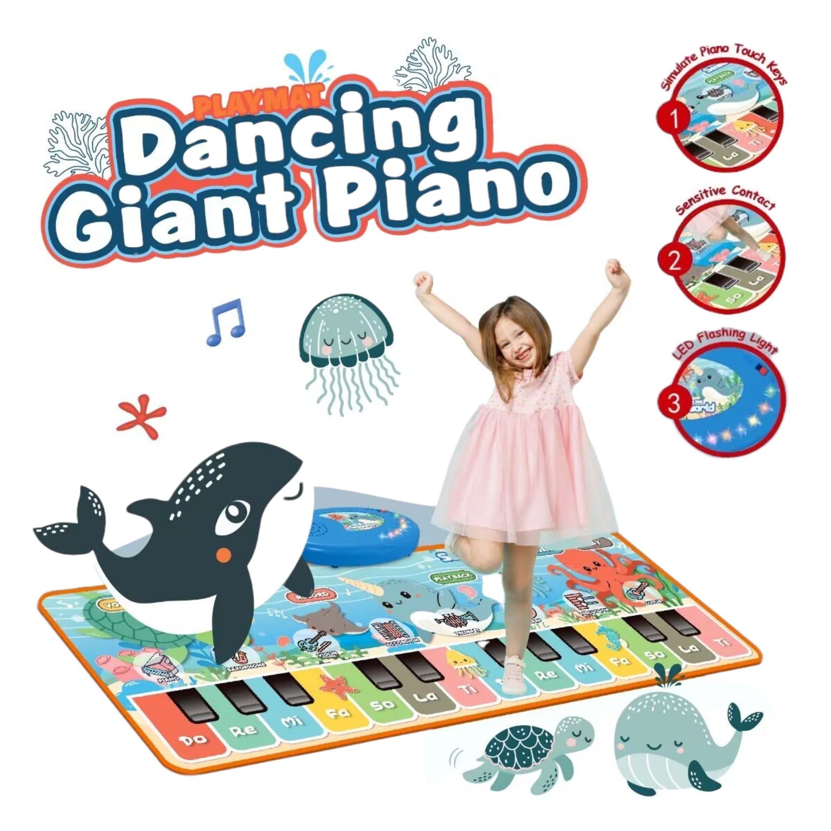 Tapis de piano électrique multifonctionnel à motif animalier, 110 cm