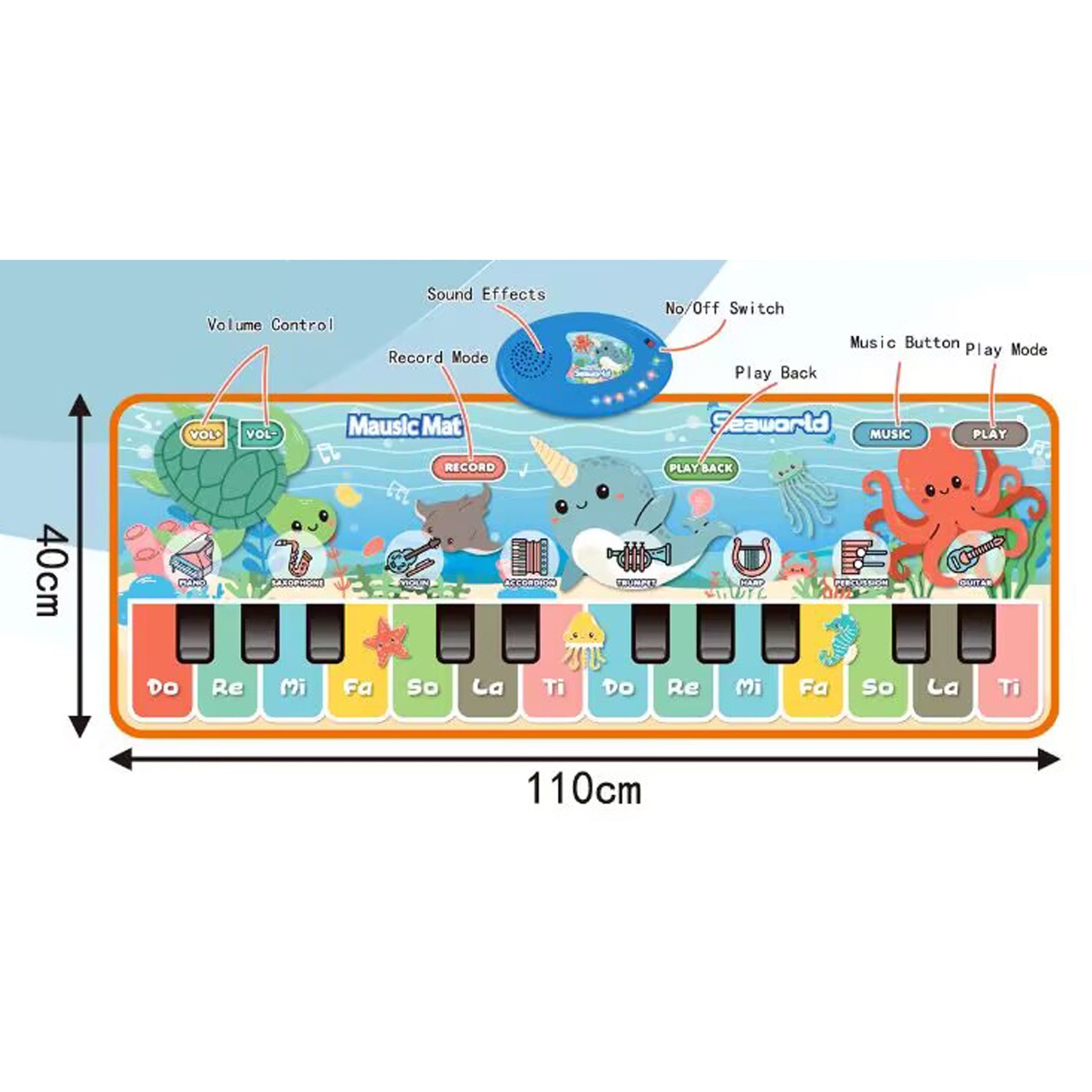 Tapis de piano électrique multifonctionnel à motif animalier, 110 cm