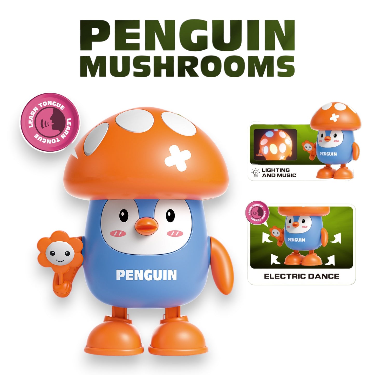 Dancing Mushroom-Headed Penguin with Lights and Music