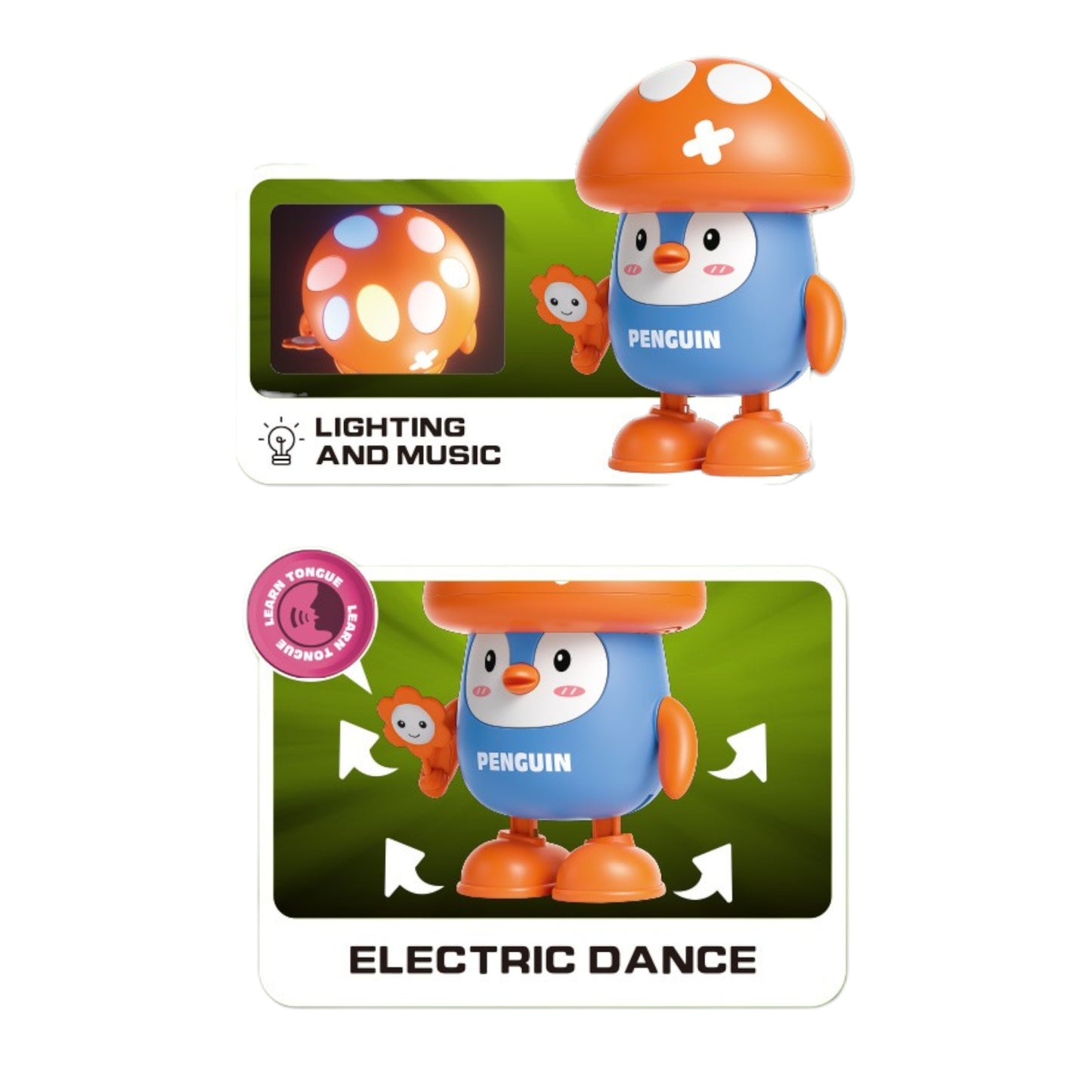 Dancing Mushroom-Headed Penguin with Lights and Music