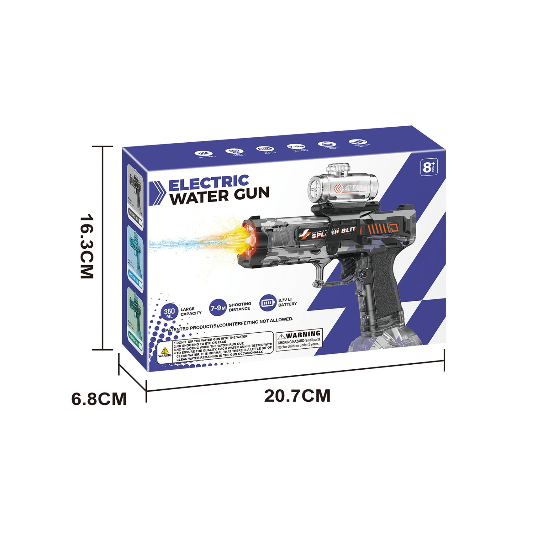 Wiederaufladbare automatische elektrische Wasserpistole, blau, 350 ml, 9 m Reichweite, mit Lichtern für Kinder und Erwachsene