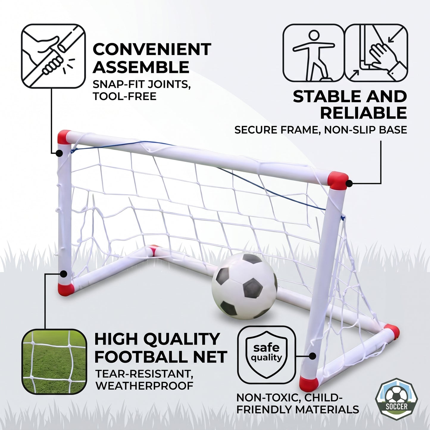 Portería de Fútbol Portátil Desmontable de Plástico para Niños Incluye Balón e Hinchador