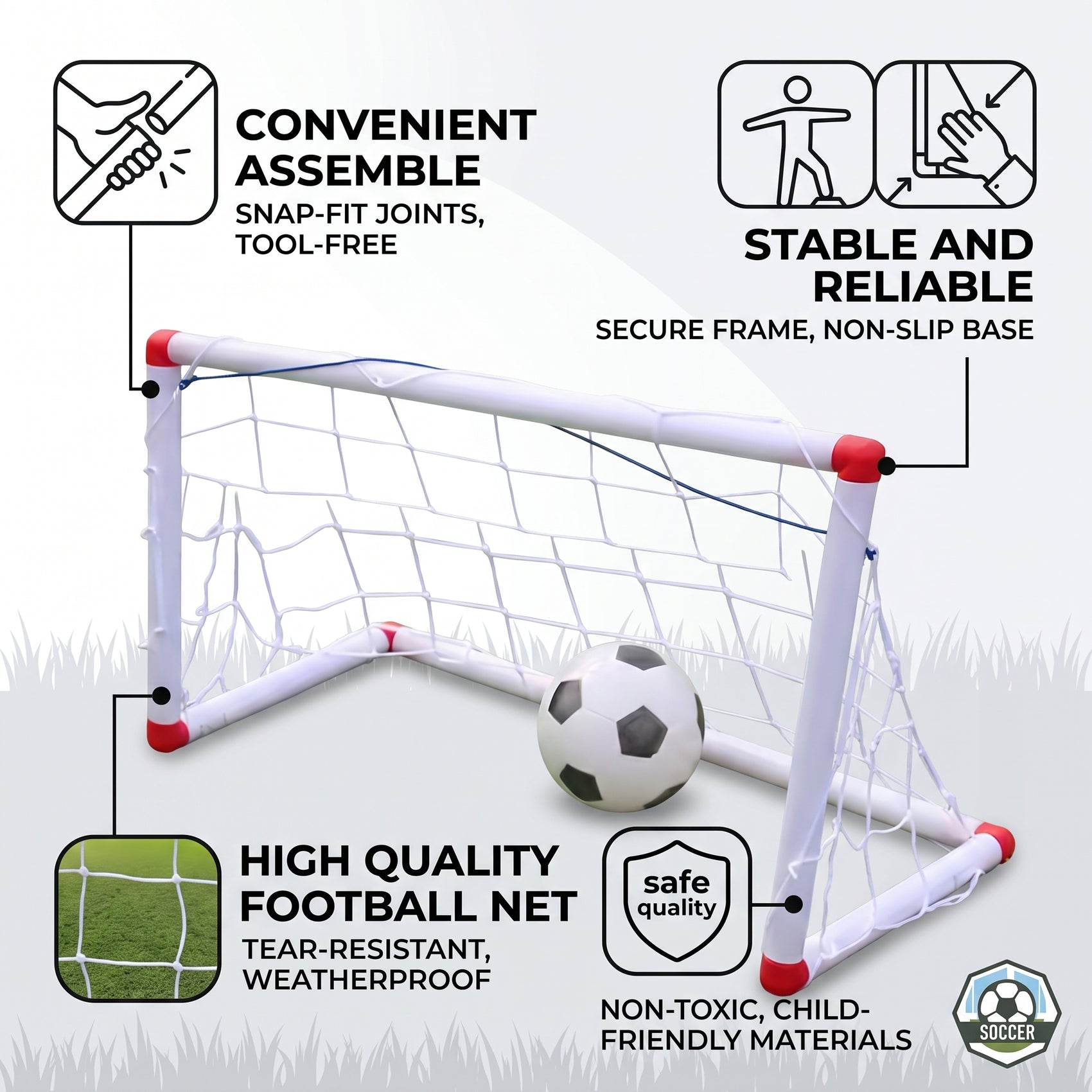 BUT DE FOOTBALL EN PLASTIQUE BLANC 62 CM