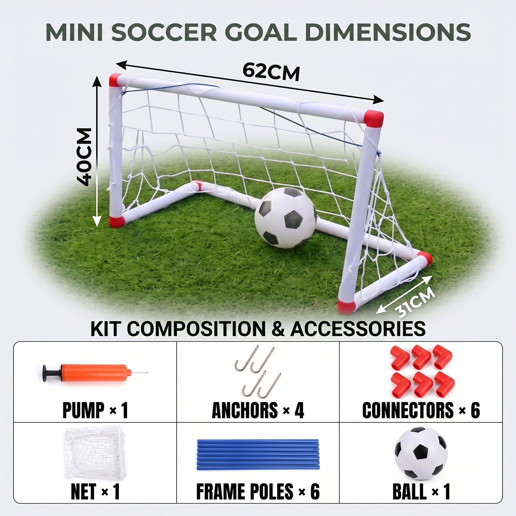 BUT DE FOOTBALL EN PLASTIQUE BLANC 62 CM