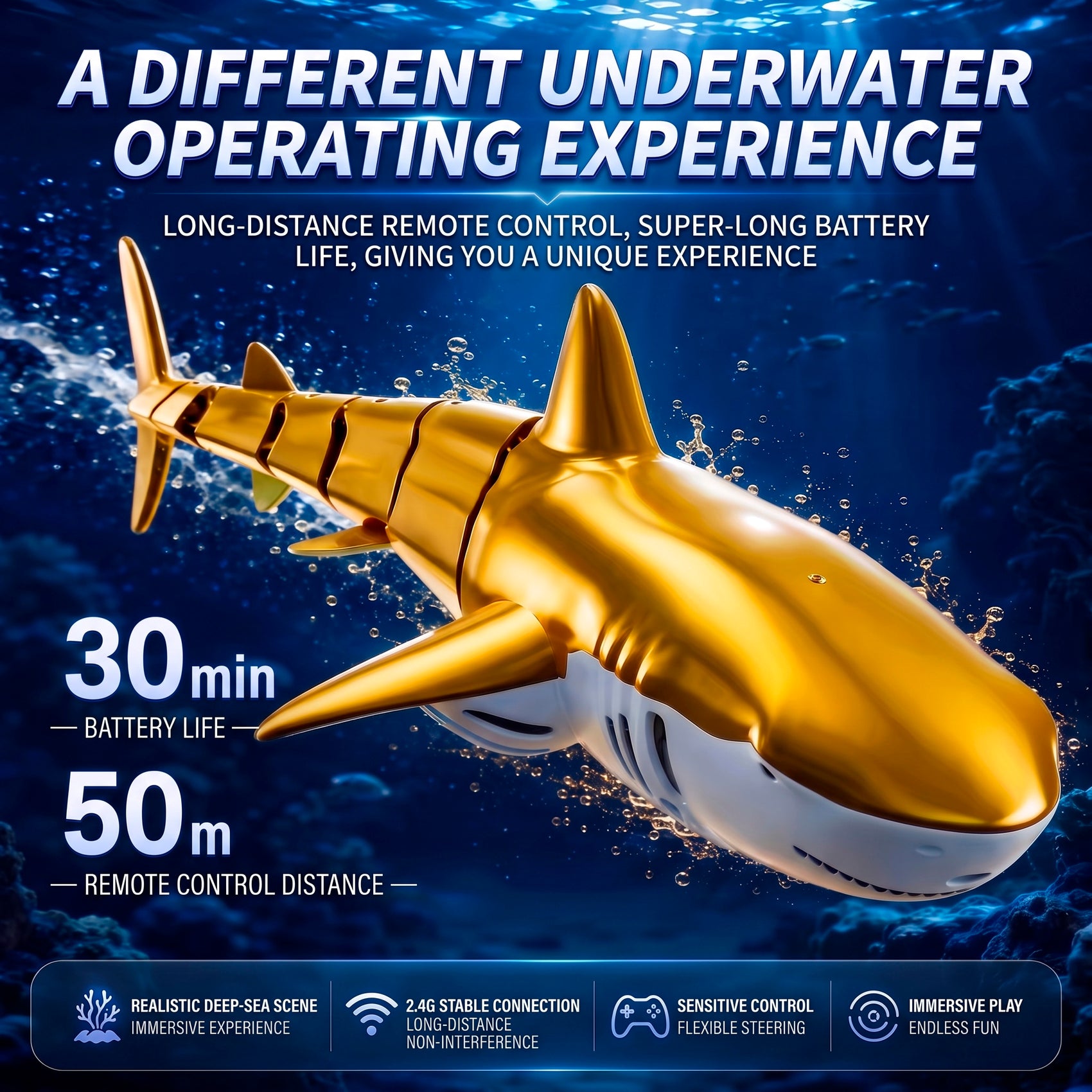 Shark Aquatic Toy Remote Control with Realistic Movement in the Water and Water Sprayer