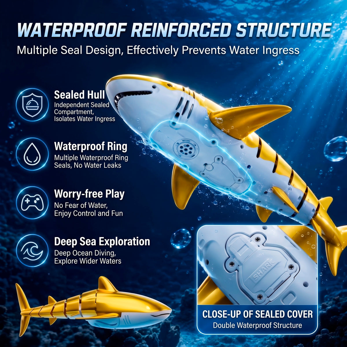 Shark Aquatic Toy Remote Control with Realistic Movement in the Water and Water Sprayer