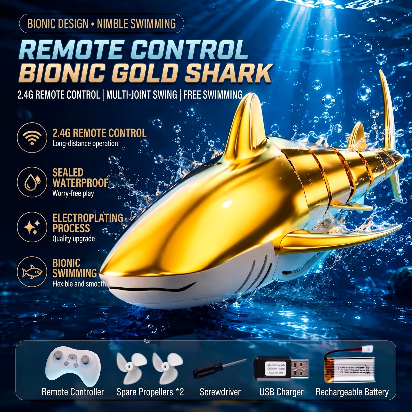 Shark Aquatic Toy Remote Control with Realistic Movement in the Water and Water Sprayer