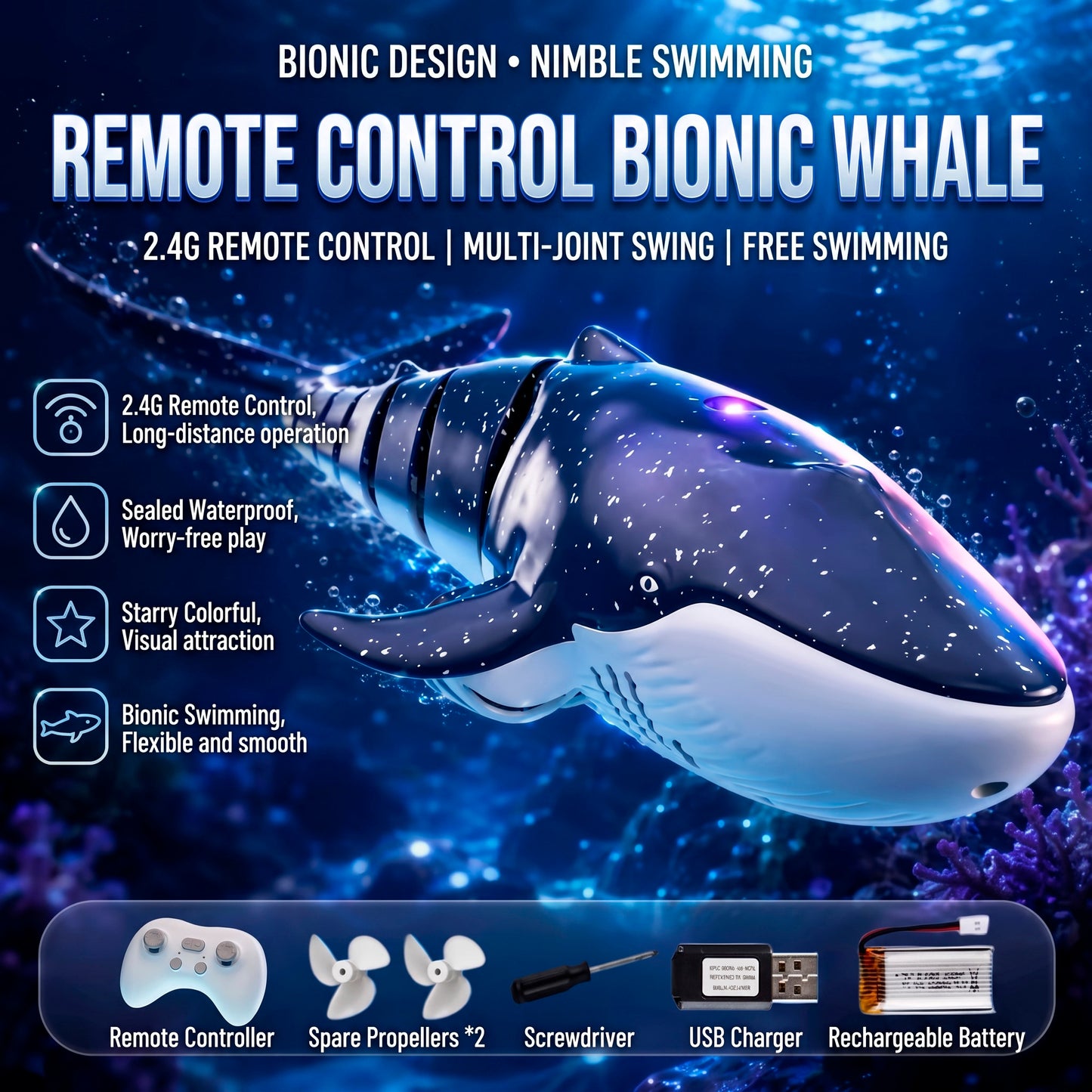 Shark Aquatic Toy Remote Control with Realistic Movement in the Water and Water Sprayer