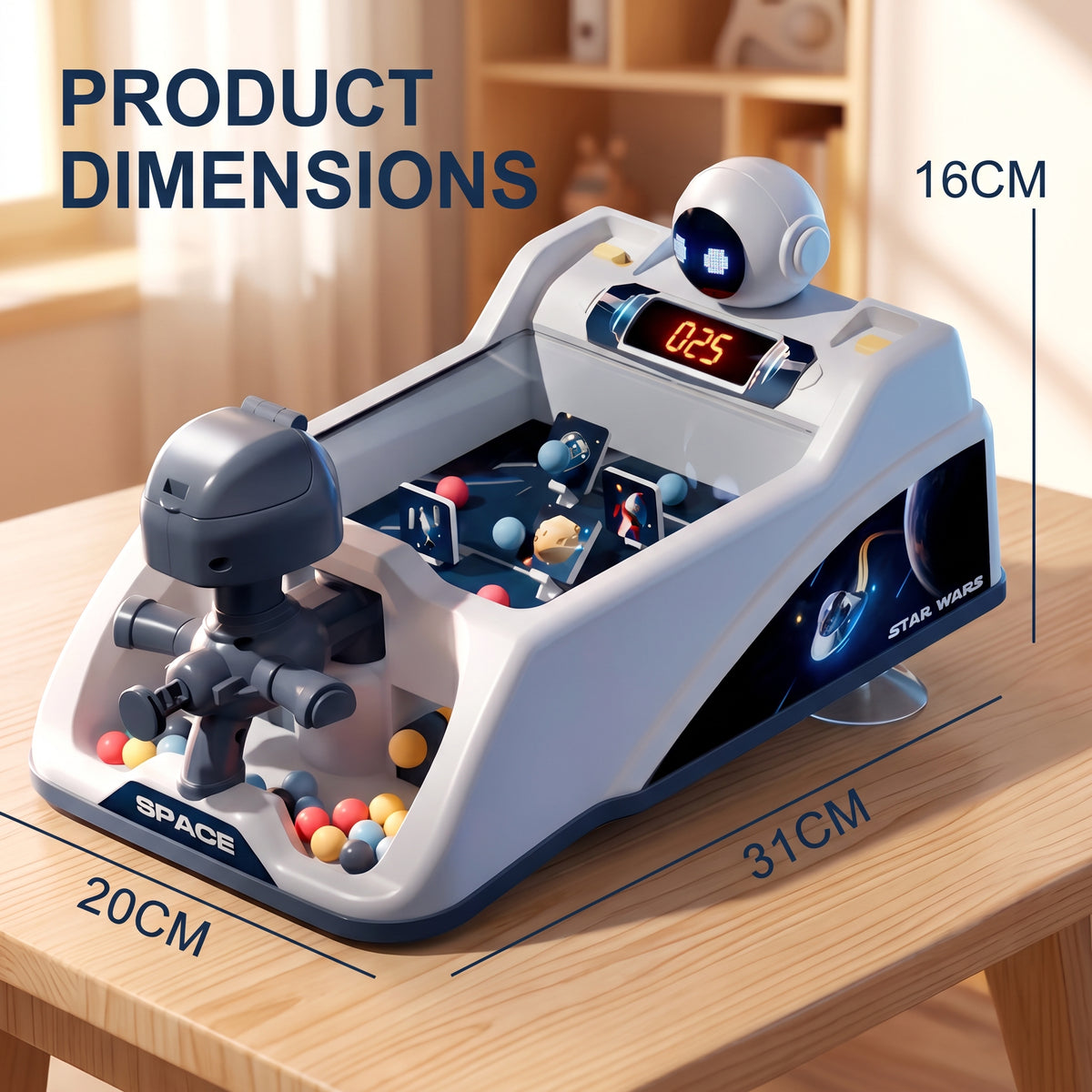 Juego de Tiro Espacial Tipo Arcade para Niños Lanzador de Bolas con Marcador Digital Electrónico Retorno Automático y Batería Recargable USB