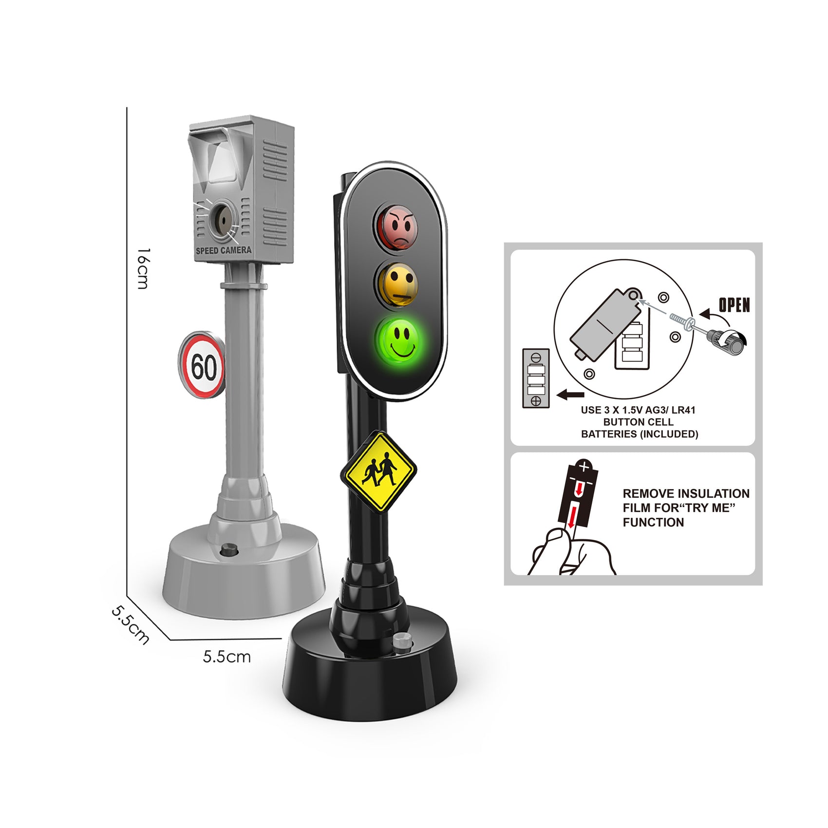 Set Juego de Tráfico Interactivo con Semáforo Cámara de Velocidad con Luces y Sonidos Coches Camiones y 13 señales de tráfico