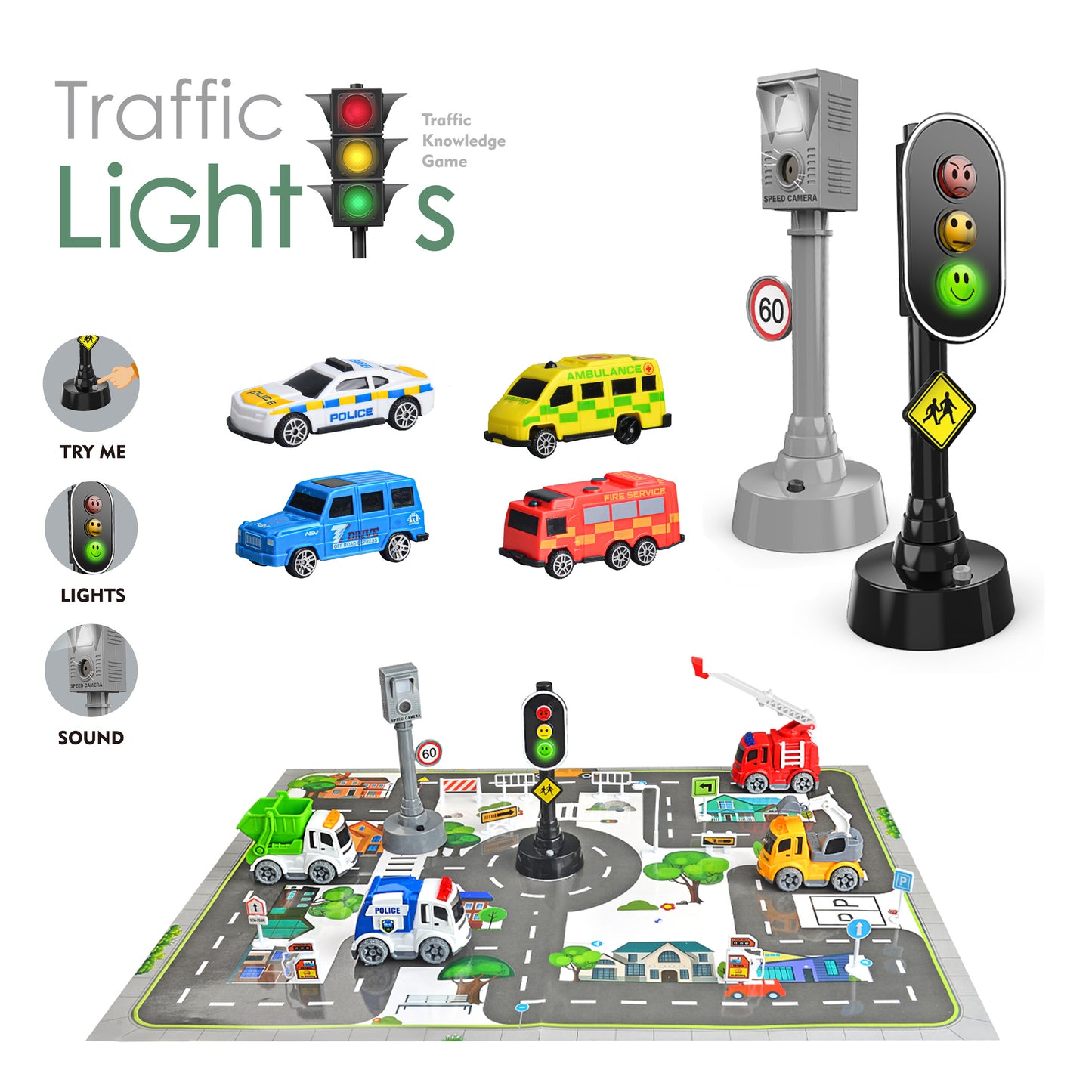 INTERACTIVE TRAFFIC GAME WITH 2 TRUCKS AND 13 ACCESSORIES