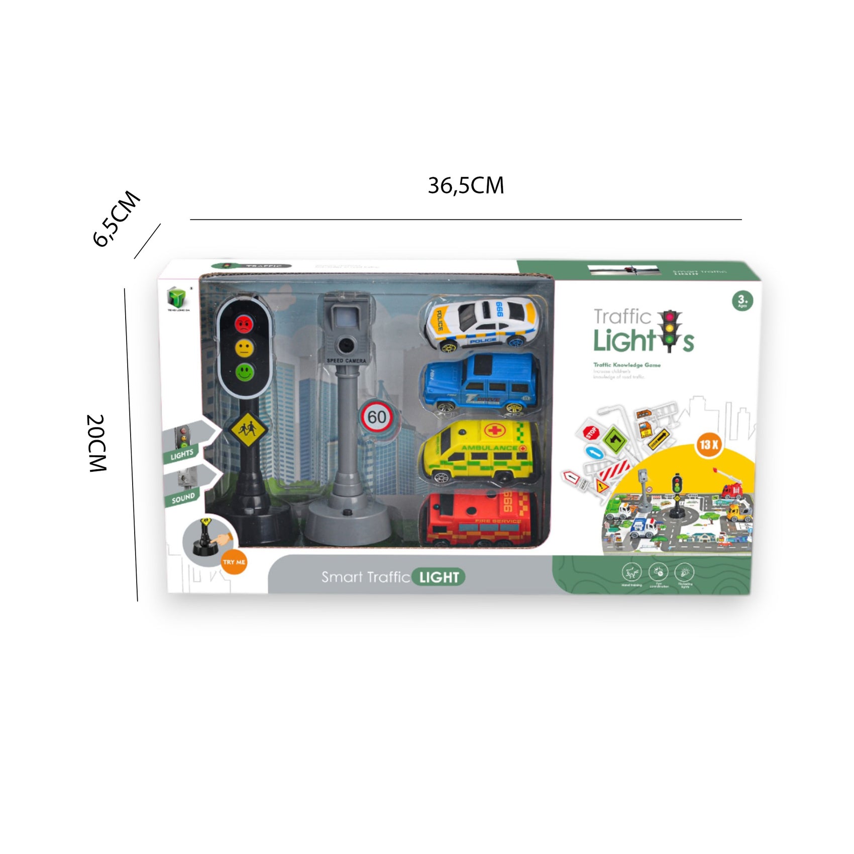 Set Juego de Tráfico Interactivo con Semáforo Cámara de Velocidad con Luces y Sonidos Coches Camiones y 13 señales de tráfico