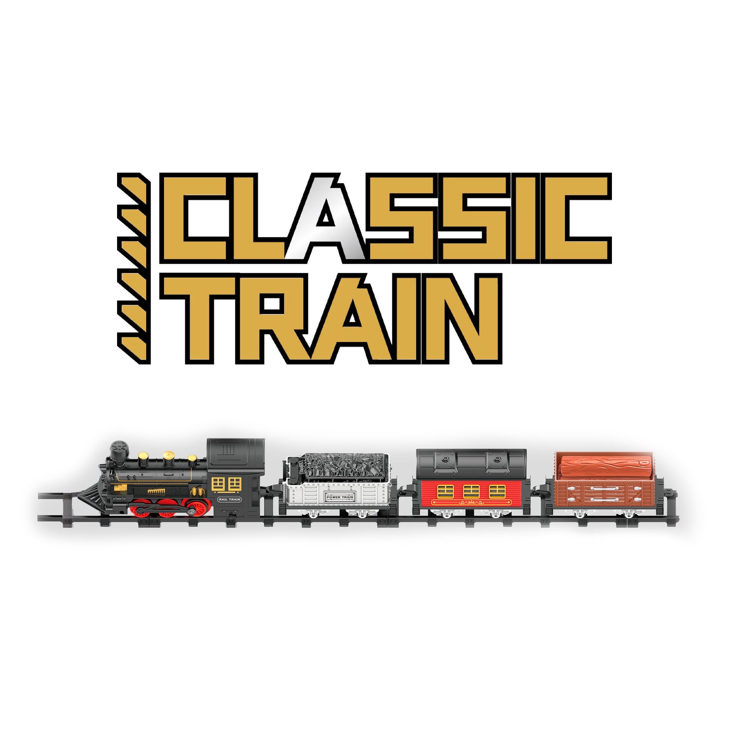 TREN DE VAPOR CLASICO CON TRES VAGONES Y RAILES