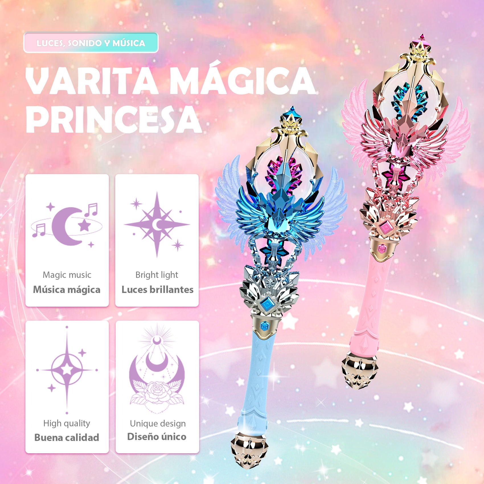 Varita Mágica Princesa de Alas con Rotación Luces y Música