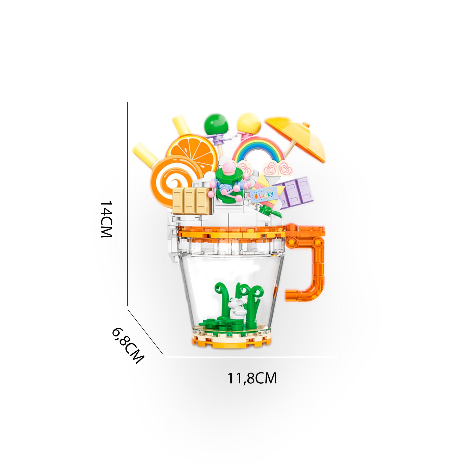 Dimensiones bloques construcción Bubble Water naranja 226 piezas Newplay - medidas producto armado