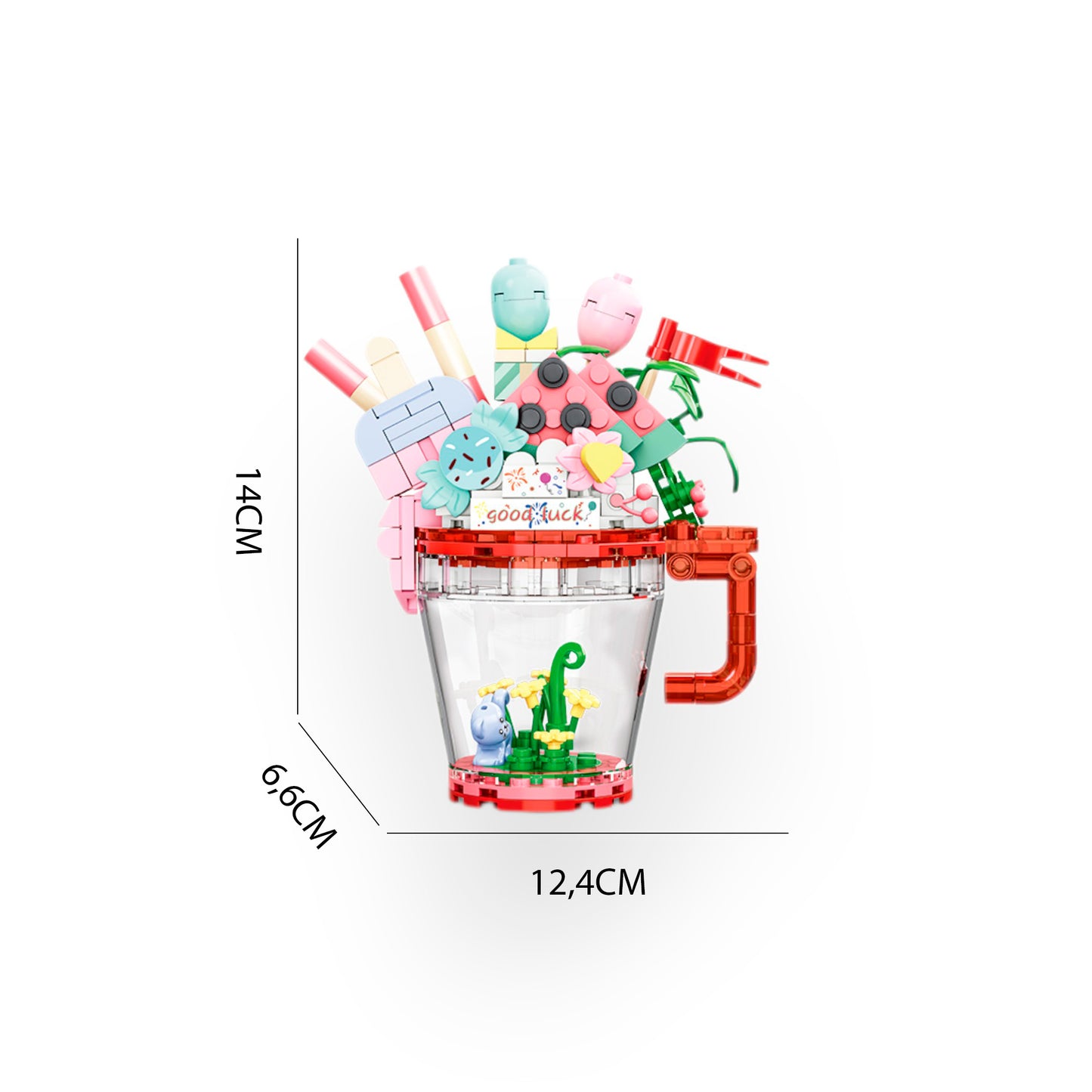 Dimensiones bloques construcción Bubble Water sandía 212 piezas Newplay - medidas producto armado